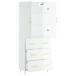 Credenza Bianco Lucido 69,5x34x180 cm in Legno Multistrato