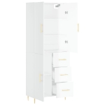 Credenza Bianco Lucido 69,5x34x180 cm in Legno Multistrato