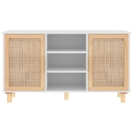 Credenza Bianca 105x30x60cm Legno Massello Pino Rattan Naturale