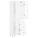 Credenza Bianco Lucido 69,5x34x180 cm in Legno Multistrato