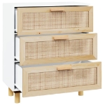 Credenza Bianca 60x30x70 cm Legno Massello Pino Rattan Naturale