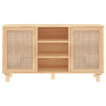 Credenza Marrone 105x30x60cm Massello di Pino e Rattan Naturale