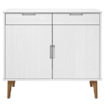 Credenza MOLDE Bianca 90x40x80 cm in Legno Massello di Pino