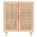 Credenza Bianca 60x30x70 cm Legno Massello Pino Rattan Naturale