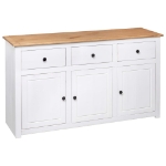 Credenza Bianca 135x40x80 cm in Legno Massello di Pino Panama