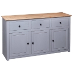 Credenza Grigia 135x40x80 cm in Legno Massello di Pino Panama