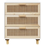 Credenza Bianca 60x30x70 cm Legno Massello Pino Rattan Naturale