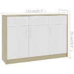 Credenza Bianco e Rovere Sonoma 110x30x75 cm in Truciolato