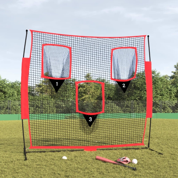 Rete Baseball Portatile Nera e Rossa 183x105x183 cm Poliestere