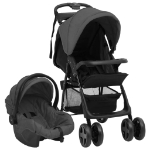 Passeggino 3 in 1 Grigio Scuro e Nero in Acciaio