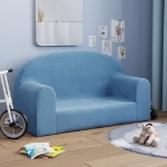 Divano per Bambini a 2 Posti Blu in Morbido Peluche