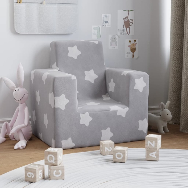 Divano per Bambini Grigio Chiaro con Stelle in Morbido Peluche