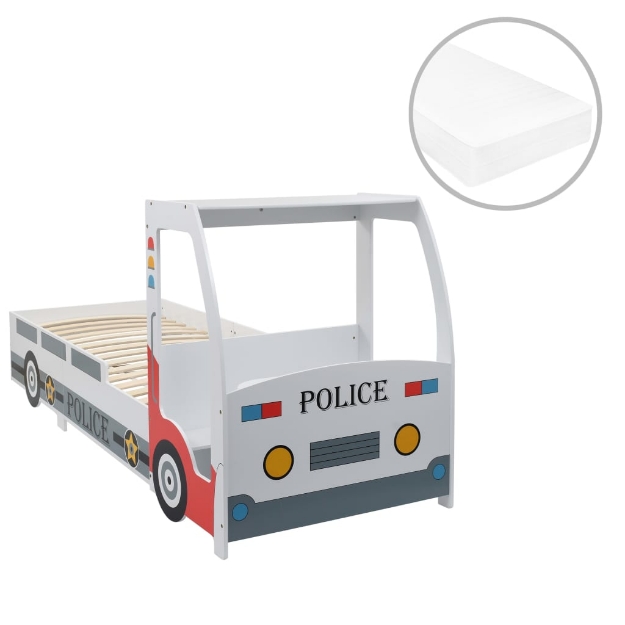 Letto Bimbo Auto della Polizia con Materasso Memory 90x200 cm