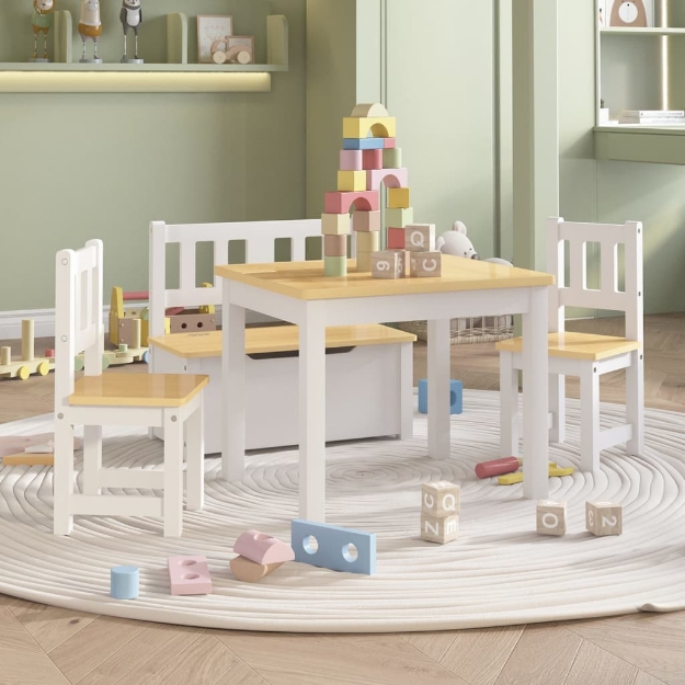 Set Tavolo e Sedie per Bambini 4 Pezzi Bianco e Beige in MDF