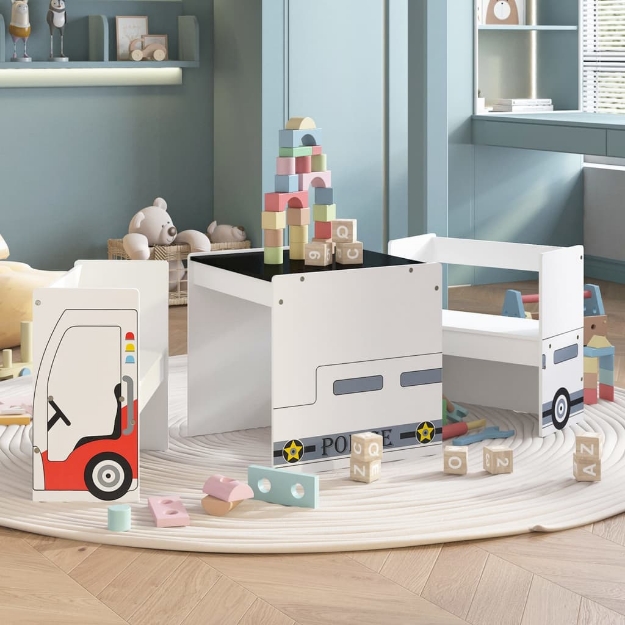 Set Tavolo e Sedia per Bambini 3 pz Design Auto Polizia in MDF