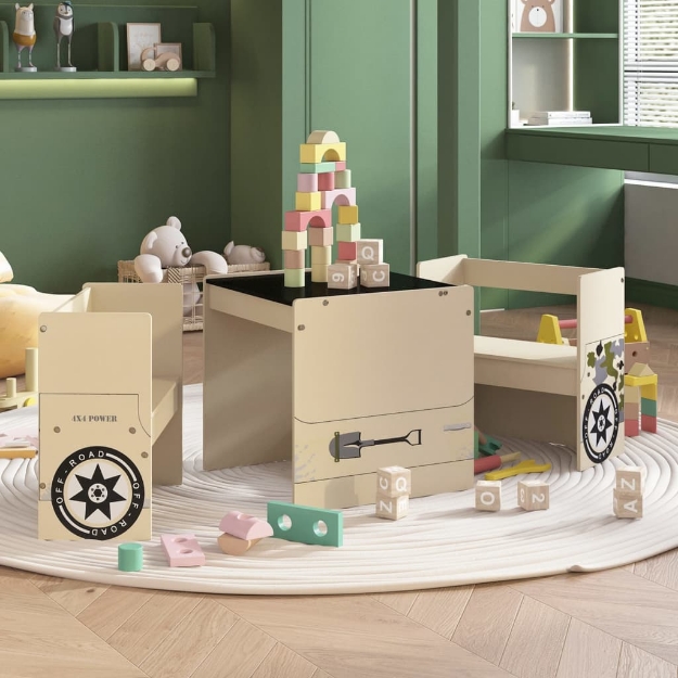 MiCasa Italia. Set Tavolo e Sedia per Bambini 3 pz Auto Fuoristrada in MDF