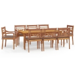 Set da Pranzo Giardino 9pz con Cuscini Legno Massello di Teak