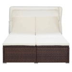Lettino Prendisole a 2 Posti con Cuscino in Polyrattan Marrone