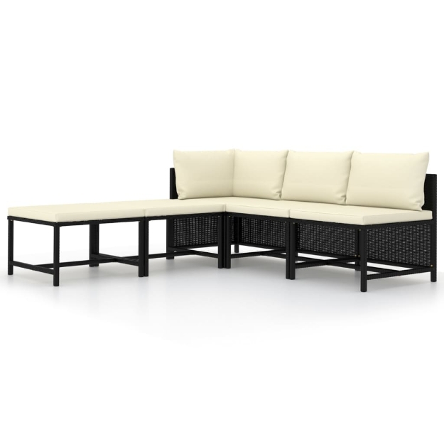 Set Divani da Giardino 5 pz con Cuscini in Polyrattan Nero