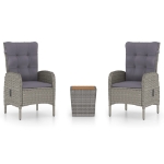 Set da Bistrot 3 pz in Polyrattan e Legno Acacia Grigio