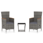 Set Divani da Giardino 3 pz con Cuscini in Polyrattan Grigio