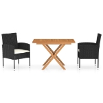 Set da Pranzo Giardino 3 pz Polyrattan e Massello Acacia Nero