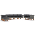 Set Divani da Giardino 10 pz con Cuscini in Polyrattan Grigio