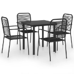 Set da Pranzo da Giardino 5 pz Nero in Vetro e Acciaio