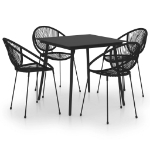 Set da Pranzo da Giardino 5 pz in Rattan PVC Nero