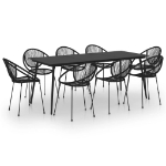 Set da Pranzo da Giardino 9 pz in Rattan PVC Nero