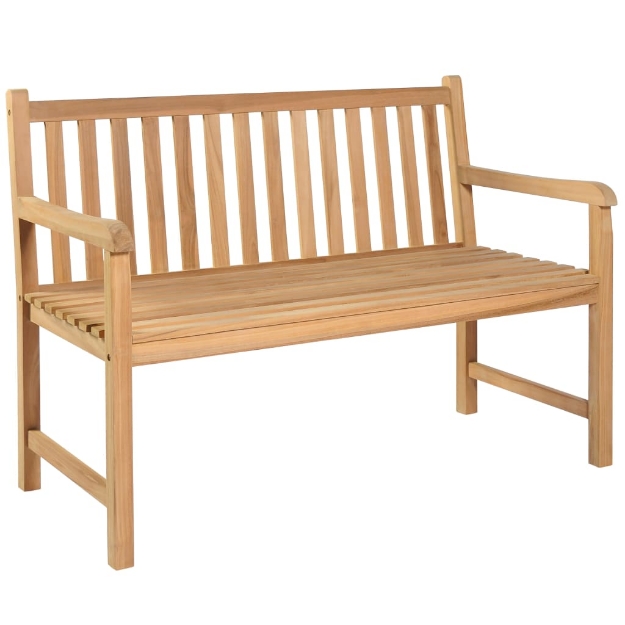 Panca da Giardino con Cuscino Motivo a Foglie 120 cm Legno Teak