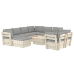 Set Divani da Giardino su Pallet 10 pz con Cuscini Legno Abete