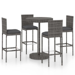 Set da Bar da Giardino 5 pz con Cuscini in Polyrattan Grigio