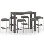 Set da Bar da Giardino 7 pz con Cuscini in Polyrattan Grigio