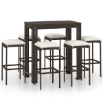 Set da Bar da Giardino 7 pz con Cuscini in Polyrattan Marrone