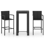 Set Bar da Giardino 3 pz con Braccioli in Polyrattan Nero