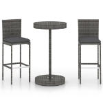 Set Bar da Giardino 3 pz con Cuscini in Polyrattan Grigio