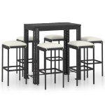 Set Bar da Giardino 7 pz con Cuscini in Polyrattan Nero