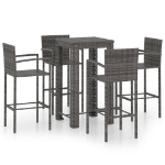 Set Bar da Giardino 5 pz con Braccioli in Polyrattan Grigio