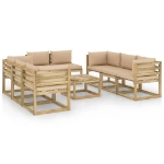 Set Salotto Giardino con Cuscini 9 pz in Pino Impregnato