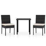 Set da Pranzo da Giardino 3 pz in Polyrattan Nero