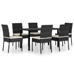 Set da Pranzo da Giardino 7 pz in Polyrattan Nero