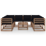 Set Salotto da Giardino 9 pz con Cuscini Neri