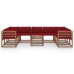 Set Salotto da Giardino 10 pz con Cuscini Rosso Vino