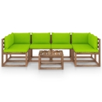 Set Salotto Giardino Pallet con Cuscini 7 pz in Pino Impregnato