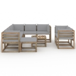 Set Divani da Giardino 10 pz con Cuscini Grigio