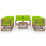 Set Divani da Giardino 9 pz con Cuscini Verde Brillante