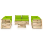 Set Divani da Giardino con Cuscini 9 pz Legno Impregnato Verde