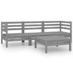 Set Divani da Giardino 4 pz Grigio in Legno Massello di Pino