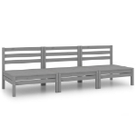 Set Divani da Giardino 3 pz Grigio in Legno Massello di Pino